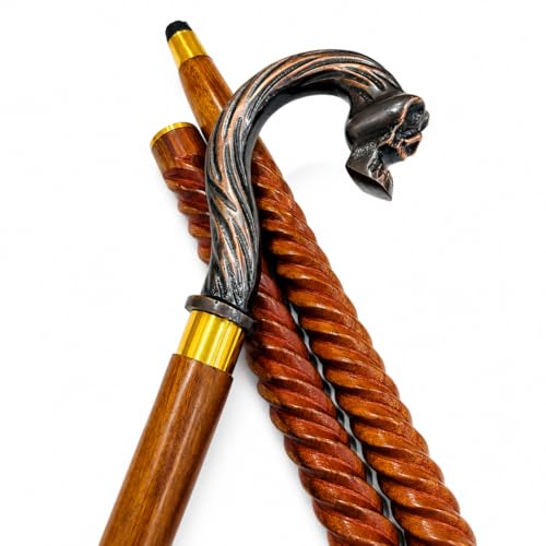 Handmade Solid Brass Head Handle Vintage Style Antique Wooden Walking Stick Cane Gift (3 Fold Wooden Walking Cane) - style: Skull walking handle stick