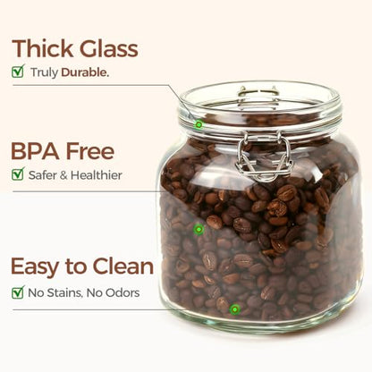 ComSaf Glass Storage Jars 34 oz 3 Pack for Flour Sugar, Coffee Canister - size: 34oz*3