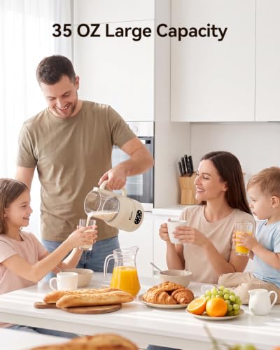 IAGREEA 35oz Glass Nut Milk Maker Machine, 10 in 1 Noise Reducing Soy Maker - color: beige