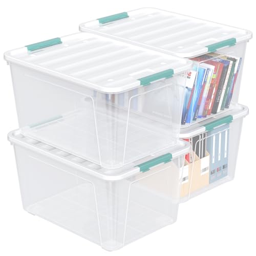 4 Pack 85 Quart Large Latching Storage Box Bin with Wheels, Clear - size: 85 Qt