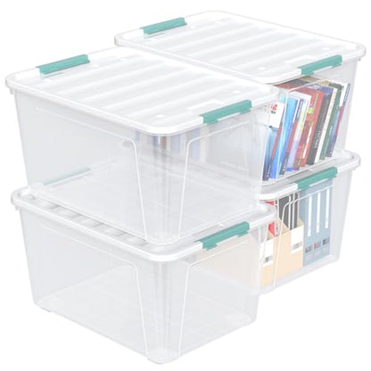 4 Pack 85 Quart Large Latching Storage Box Bin with Wheels, Clear - size: 85 Qt