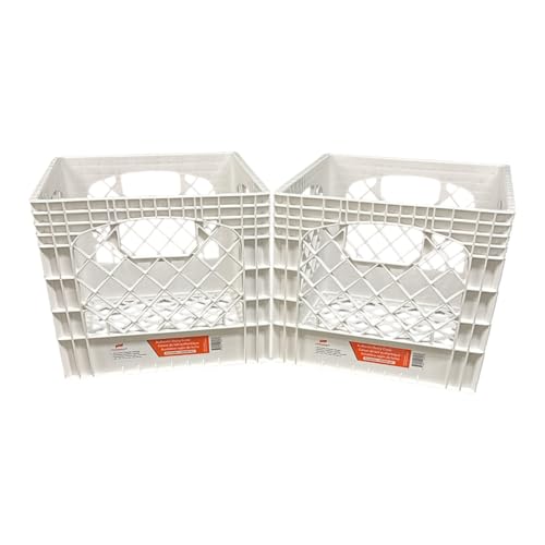 Juggernaut 2 Pack Storage Milk Crates, Plastic Stackable Containers, 18 Qt - Large Bins for Organizing Homes, Offices, Garages, White
