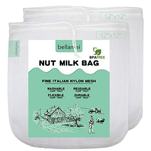 Nut Milk Bag Reusable 2 Pack Food Strainer Nut Bag(12×12 in) - size: 2 pack - 12"x12"