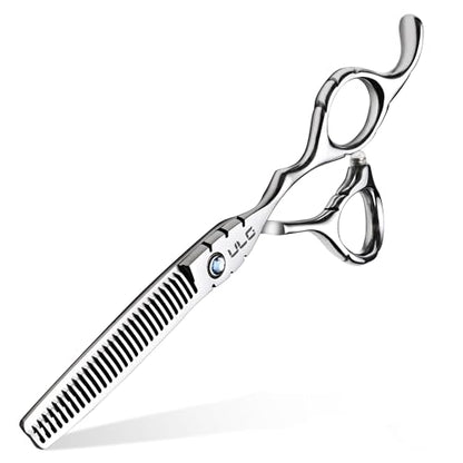 ULG Hair Thinning Scissors 6.7” Shark Series 100% Japanese Stainless Steel, Offset Handle, 30-Tooth Seamless Thinner 15% Hair Removal, Professional Barber Layering Shears for Salon & Home Hair Styling - color: Blue02