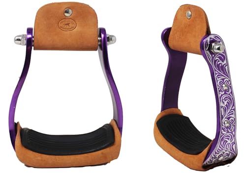 CHALLENGER Horse Western Black Engraved Rhinestone Barrel Racing Aluminum Show Stirrups 51179v - color: Purple, size: 4-3/4" Width, 4-3/4" Height