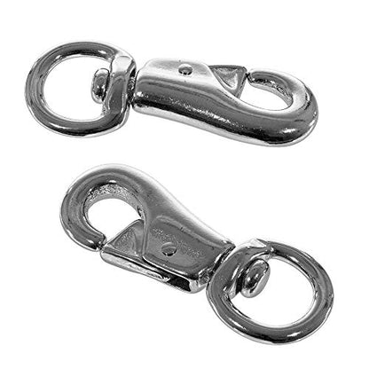 Nickel-Plated Rope Snaps - 2-Pack of 7/8 Inch Round Swivel Bull Snap - for 0.5 Inch, 0.75 Inch, and 1 Inch Rope - Stainless Steel Trigger Spring