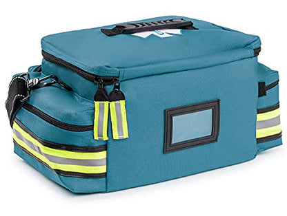 Scherber First Responder Fully-Stocked Professional Essentials EMT/EMS Trauma Kit | HSA/FSA Approved | Reflective Bag w/8 Zippered Pockets & Compartments & 200+ First Aid Supplies - Blue - color: Blue