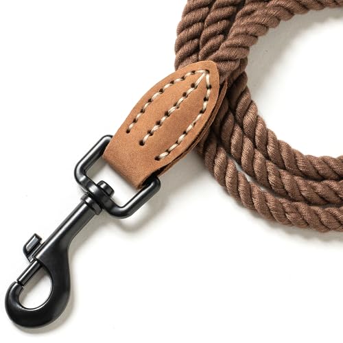 Mile High Life Dog Leash Braided Cotton Rope with Leather-Reinforced Ends - color: Dark Brown, size: 48 Inch-1/3"