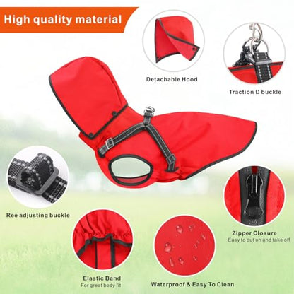 Dog Raincoat Waterproof Dog Hoodie Reflective Dog Raincoat Hooded Adjustable Rain Jacket for Small Medium Large Dogs Puppies (Red, L) - color: Red, size: L