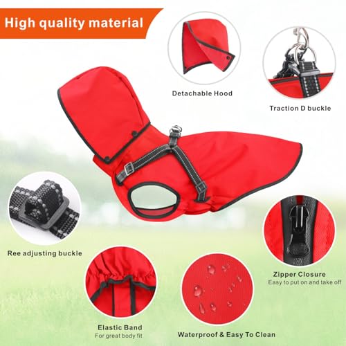 Dog Raincoat Waterproof Dog Hoodie Reflective Dog Raincoat Hooded Adjustable Rain Jacket for Small Medium Large Dogs Puppies (Red, XL) - color: Red, size: XL