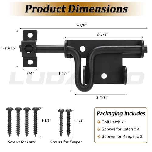 Slide Bolt Gate Latch Door Lock, Thickened Slide Bolt Latch Gate Hardware with Locking Hole for Padlock, Suitable for Heavy Duty Wooden Fence, Shed Doors, PVC Fence, Barn Doors, Black, 1 Pack