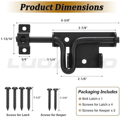 Slide Bolt Gate Latch Door Lock, Thickened Slide Bolt Latch Gate Hardware with Locking Hole for Padlock, Suitable for Heavy Duty Wooden Fence, Shed Doors, PVC Fence, Barn Doors, Black, 1 Pack