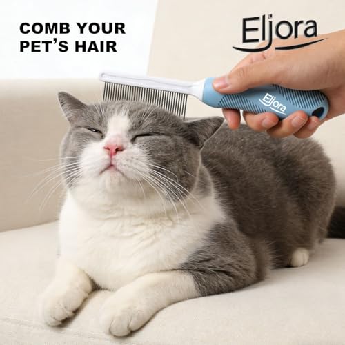 Pet Grooming & Dematting Comb – Stainless Steel Teeth, Non-Slip Grip, Removes Mats & Tangles, Gentle Deshedding Tool for Long & Short Hair Dogs & Cats