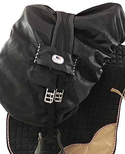 Majestic Ally Nylon Waterproof Fleece Lined Ride On English Saddle Cover-Multiple Color (Black) - color: Black