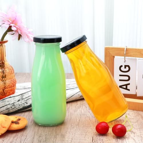 QAPPDA 12 oz Glass Bottles, Clear Glass Milk Bottles with Black Lids - color: Black Lid
