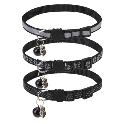 BINGPET Reflective Cat Collar Breakaway with Bell,Cute Kitten Collar,Black - color: Reflective(Black)-3pcs