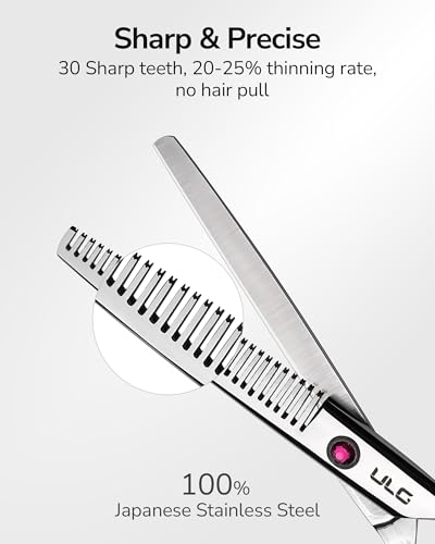 ULG Hair Thinning Scissors Professional Barber’s Texturizing Teeth Shears for Hairdressing, Salon and Home Use Thinning Shears for Hair Cutting, Made of Japanese Stainless Steel, 6.5 inch - color: Pink