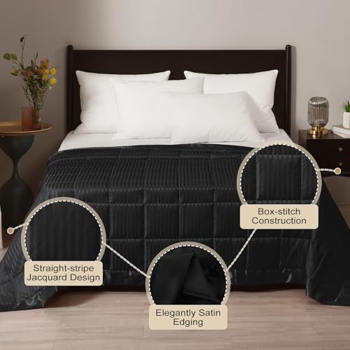 downluxe Weighted Blanket Queen Size, 15 lb Weighted Blanket with Glass Beads for All Season, Machine Washable Heavy Blanket (Black, 90 X 90 Inch) - color: Black, size: Weighted Queen,15lb