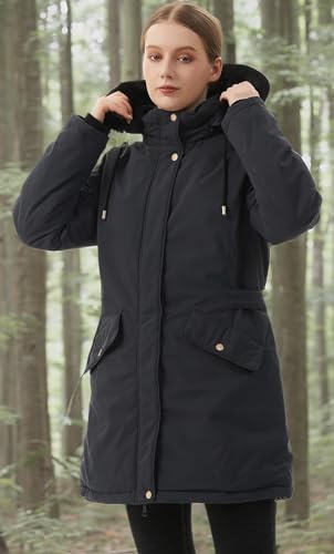 MOERDENG Women's Long Winter Down Coat Thicken Fleece Lined Puffer Jacket | Faux Fur Detachable Hood Parka Warm,Waterproof and Windproof Overcoat - color: Darkgrey, size: 3X-Large