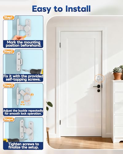 Pocket Door Lock, 90 Degree Latch, Barn Door Hardware White 2PCS - color: White-2 Pcs