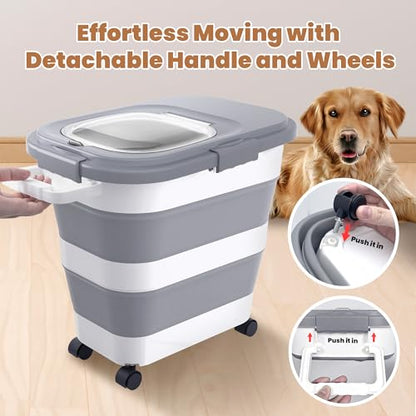 23-25Lbs Airtight Dog Food Storage Container,Collapsible Dog Food Container - color: Grey/25 LBS