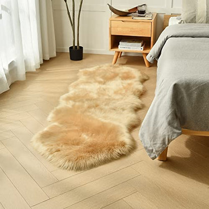 duduta Beige Faux Sheepskin Runner Rugs 2x6 ft, Fluffy Fur Couch Covers - color: Beige, size: 2' x 6'