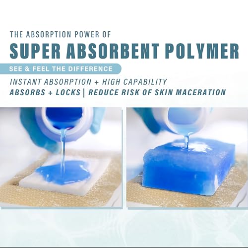 EVERLIT Silicone Super Absorbent Dressing with Border | Sterile Self-Adhesive SAP Bandage Pad for High Absorbency & Reduced Risk of Maceration | Advanced Wound Care for Heavily Exudating Wound 4x8 - size: 4" x 8"