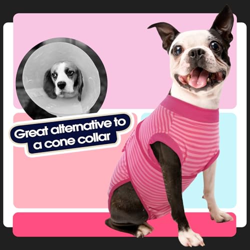 FUAMEY Recovery Suit for Dogs Post-Surgery,Dog Surgery Suit Female Spay - color: Rose Stripes, size: Xs(back:8.3-11.4in,wt:4-7lbs)