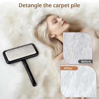 Black Sheepskin Wool Brush - Carpet Rake Tool - color: Black