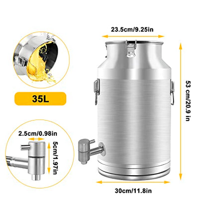 304 Stainless Steel Milk Can，35L Milk Bucket Wine Pail Bucket 9.25 Gallon Milk Can Tote Jug with Sealed Lid Heavy Duty for Milk and Wine Liquid Storage - size: 35L