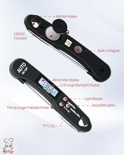Foldable Instant Read Digital Meat Thermometer for Cooking, ±1°F Accuracy