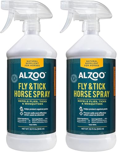 ALZOO Natural Fly and Tick Horse Spray, Helps Repel Mosquitoes, Horseflies & Ticks, Plant-Based Active Ingredients, 32 Fl. Oz. Spray Bottle (Pack of 2) - size: 32 Fl Oz (Pack of 2)