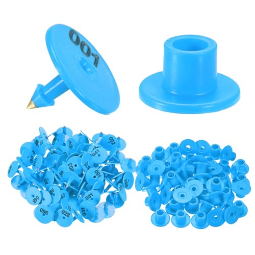 M METERXITY 100-Pack Cattle Ear Tags 001-100 Number, Plastic Round Livestock Ear Tags for Cows/Sheep/Cattle/Pig, Farm Animal Identification Markers [Blue] - color: Blue