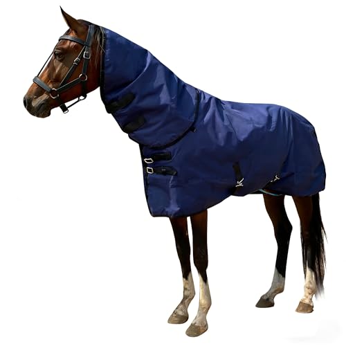 Winter Horse Blanket, Water Resistant Turnout Blanket, 220-Gram Polyester Fill, Medium Weight, 78 Inches, Horse Blankets for Real Horses (Navy Blue, US81in(EU155cm)) - color: navy blue, size: US81 in(EU155 cm)
