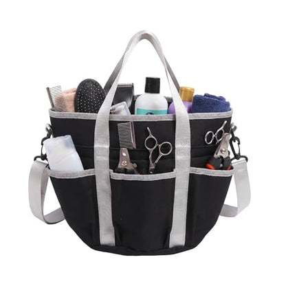 Horse Grooming Tote Bag with 6 Pockets & Drawstring Closure, Portable Grooming Bag for Horses, Waterproof Tack Bag with Shoulder Strap for Horse Grooming Supplies, Equestrian Grooming Kit Organizer
