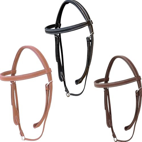 Majestic Ally Padded Leather Brow Band Headstall for Horses - color: Oil Brown