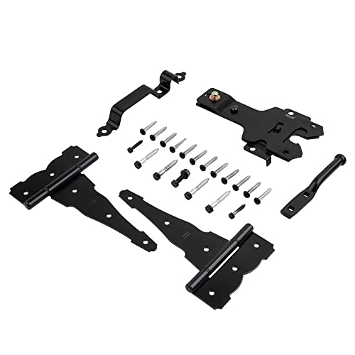 National Hardware N109-308 V8422 Deluxe Decorative T-Hinge Gate Kit Black Steel Finish Hinges with Latch Strike Pull for Wood Vinyl Metal Outdoor Fence Gates, 2 Count (Pack of 5) - size: Pack of 5