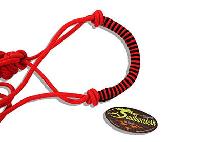Southwestern Rope Halter and Lead with Designer Braided Nose Band Equine - color: Red & Black