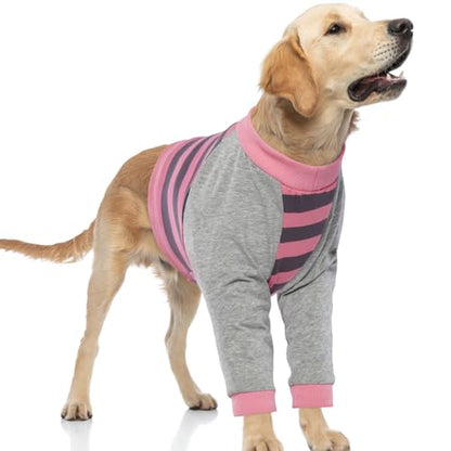FUAMEY Dog Recovery Sleeve with Elbow Protector, Pink Stripes, L | Stop Licking Joints, Long Sleeve Suit, Protecting Front Leg Arm Wounds, Hot Spots,Cover Skin Conditions,Alternative to Cones - color: Pink Stripes, size: L(Weight:44-66lbs)