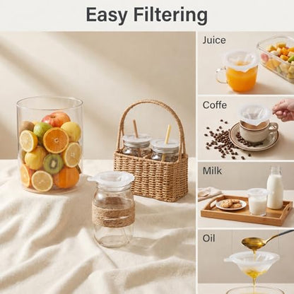 2 Pcs Mesh Filter, 200 Fine Mesh Strainer 5 Inch Filter Funnel Food Filters Strainer for Cooking Oil Milk Juice Wine Cheese Whey Grease Coffee