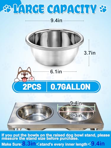 MEWTOGO 2 Pcs 0.7 Gallon Food Grade Stainless Steel Dog Water Bowls - size: 0.7 Gallons
