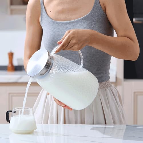 Purefold 105 Oz Borosilicate Glass Pitcher with Lid, Glass Beverages Jug | Iced tea, juice, milk, coffee pitcher. Heat resistant 0–300°F. Dishwasher safe, BPA free borosilicate glass, leakproof lid. - size: 105 Ounces