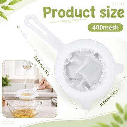 Kitchen Ultra Fine Nylon Mesh Strainer, 400 Mesh Fine Mesh Strainer with Handle Mesh Sieve Kitchen Filter Tool for Liquids Soy Milk Coffee Milk Yogurt Juice Tea Leaf Filter Wine