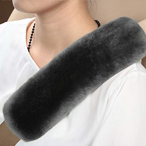 OGLAND 2 Pack Sheepskin Car Seat Belt Cover Pads | Wool Seatbelt Cushions - color: Carbon Black, size: Shearling Wool