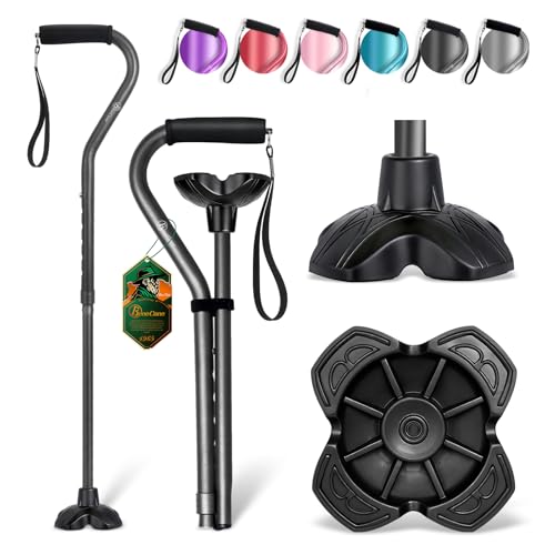 BeneCane Walking Cane Adjustable Cane with Offset Soft Cushioned Handle for Men & Women Lightweight Comfortable Extra Stability Base Mobility Aid for Men Women and Seniors - color: Black