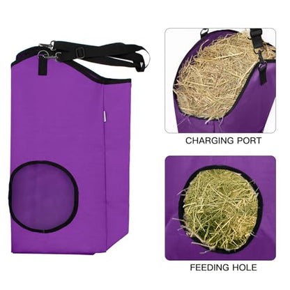3 Pack Slow Feed Hay Bag, with Metal Fastener - color: 2Purple + 1Black