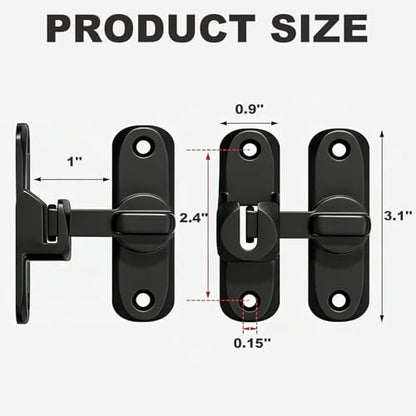 Barn Door Lock, 90/180 Degree Gate Latches, Zinc Alloy Right Angle Door Lock Latch, Barn Door Hasp Latch for Push/Sliding/Barn Door (1 Black)