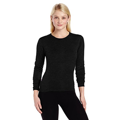 100% Merino Wool - Women's Midweight Base Layer - Long Sleeve Crew - color: 170 Lightweight Black, size: Large