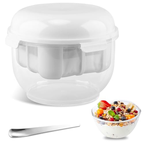 Greek Yogurt Strainer, 2 Qt Ultra-Fine Mesh Filter with Spring Press, Large Yogurt Container for Homemade Greek Yogurt, Works for Cheese, Kefir & Nut Milk, Spoon Included