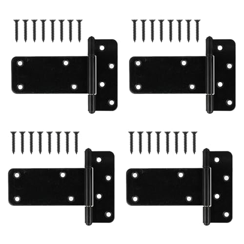 4 Pack 5” Heavy Duty Gate Hinges,260 Lbs Capacity Black Door Hinges | T Gate Hinges Wrought Hardware for Wooden Fences, Barn Door, Screws Included (5 inches - 4 Pack) -Patent Pending - size: 5 inches - 4 Pack